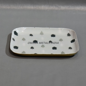 Stylish White Steel Tray With Rectangular Shape and Forest Tree Motif for Food Serving and Home Decor - Product Image 3
