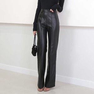 New High Waist Wide Leg Black Faux <b>Leather</b> Pants for Women Breathable PU Elastic Waist Closure <b>Plus</b> <b>Size</b> Adult <b>Trousers</b> - Product Image 1