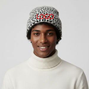 Gorro de Invierno Acrílico Personalizado Más Vendido, con Logotipo en Toda la Superficie, Cálido, Jacquard, Bordado 3D, Estampado de Leopardo, Unisex para Playa - Product Image 1