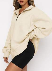 Sweat-shirt à demi-fermeture éclair en coton mélangé pour femmes Sweat-shirt surdimensionné décontracté à manches longues - Product Image 5