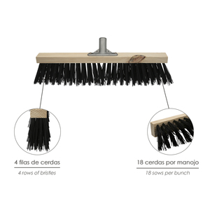 Industrial Sweeping Brush, Coarse Polypropylene Bristles. 50 cm Wooden Stand. Aluminum Claw. (Handle Not Included) - Product Image 3