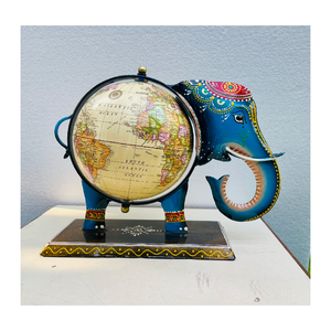 Fabriqué à la main éléphant Globe décoratif Showpiece nez vers le bas Design métal Art avec rotation Antique carte du monde Globe Rajasthani - Product Image 5
