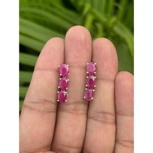Trendy 925 <b>Silver</b> Natural Ruby <b>Stud</b> Earrings with Gold Plating 14K 18K Rose Gold Materials for Engagement and Party - Product Image 1