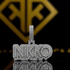 Pendentif Hip Hop personnalisé pour enfants et hommes, personnalisez votre lettre, votre numéro, bijoux en moissanite glacée, argent sterling - Product Image 2