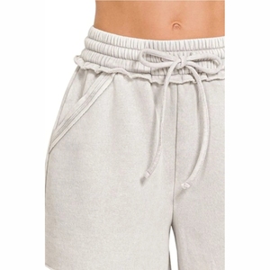 Mens High Street Style 100% Cotton Acid Wash Distressed Breathable Fleece Embroidered Shorts <b>Elastic</b> Waist Casual Jogging Shorts - Product Image 2