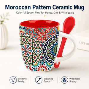 Tazza in Ceramica Personalizzata OEM ODM Stile Marocchino Vintage con Cucchiaio, Souvenir Turistico Design Marocchino, Tazze in Porcellana - Product Image 1