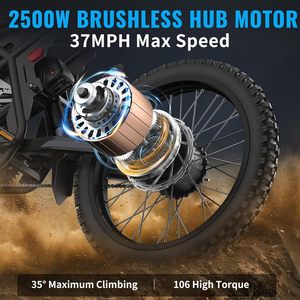 Bici elettrica da cross per adulti bici elettrica da 2500W con 1747Wh(48V 18.2AH * 2) batterie rimovibili da 37mph/85 miglia - Product Image 2