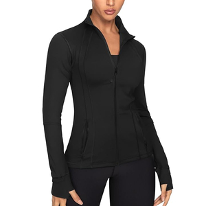 Women Full Sleeve Zipper Stand Collar Solid Black Fitness Jacket Quick Dry Regular Fit All Seasons Leisure <b>Tops</b> - Product Image 1