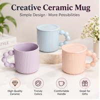 Mug à café en céramique mate de couleur unie, style nordique rétro Morandi, gobelet à lait côtelé en porcelaine pour le petit-déjeuner avec couvercle