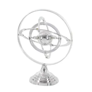 Decmode Argent Boussole Globe Aluminium Armillaire Décor Moderne Sculpture Décorative De Table Ornement Maison Accent - Product Image 4