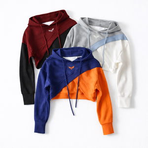 Custom 2026 <b>Women</b>’s Cropped Color Block Hoodie Casual Pullover Hooded Sweatshirt Soft Cotton Blend Trendy Streetwear <b>Top</b> - Product Image 1