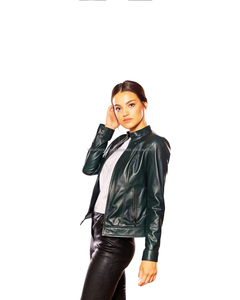 Blouson de moto respirant pour femme, rembourré en coton, avec détails en cuir véritable et fermeture éclair, design léger personnalisable - Product Image 4