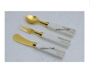 Juego de cucharas de acero inoxidable de Color dorado con mango de patrón de mármol, cuchara de comedor para el hogar, juego de regalo de cuchara de mango largo de estilo coreano - Product Image 1