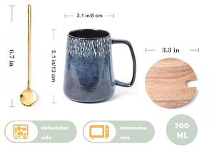 <b>Large</b> Eco-Friendly Ceramic <b>Mugs</b> 24 OZ with Spoon & Wooden Lid Modern Design for Coffee <b>Tea</b> Cocoa - Product Image 5