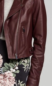 Chaqueta de Cuero para Mujer, Invierno, Color Borgoña, Piel de Oveja Suave, Ecológica, Ligera, Estilo Motociclista, Alta Calidad - Product Image 4