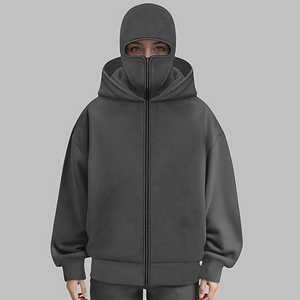 2025 Custom Vintage Drop Shoulder Ninja <b>Balaclava</b> Hoodie Unisex Full Zip Heavyweight Woven French Terry Embroidered Techniques - Product Image 4