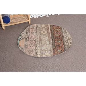 Vintage Beige <b>Brown</b> <b>Wool</b> Patchwork Rug Large Area 2,9 X 2,9 ft Handmade Rectangle Hallway Made Bamboo Silk Polyester Latex - Product Image 2