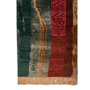 Manchaha Abstract Pattern Wool & Bamboo <b>Silk</b> Rugs <b>Red</b> & Orange Hand Knotted for Home Use-Les-2817 by Jaipur Rugs US - Product Image 4