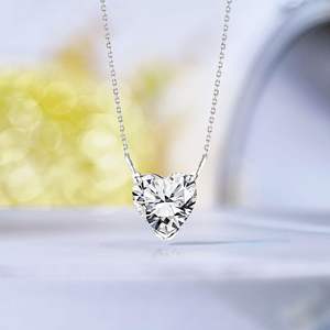 <b>Heart</b> Cut Moissanite Pendant <b>Necklace</b> in 18K White Gold Plating over <b>Silver</b> - Product Image 2