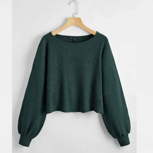 T-shirt côtelé avec logo personnalisé pour femmes, manches courtes et longues bouffantes, coupe ample, motif géométrique, respirant, style décontracté, design uni - Product Image 6