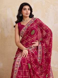 Sari de Georgette Suave de Primera Calidad para Mujer con Borde Calado y Bordado Intenso, Hecho en India - Product Image 5