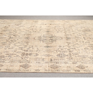 Tapis turc surdimensionné en laine 9,3x12,1 pieds, écologique, traditionnel, vintage, beige, patchwork, avec envers en latex - Product Image 3