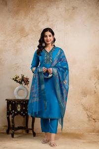 Nouveauté, ensemble de Kurta de travail Chanderi Zari fait à la main avec Dupatta pour mariage, vêtements ethniques indiens - Product Image 4