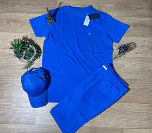 El último conjunto de verano de moda para hombre de tela suave 100% algodón corto y camiseta transpirable de talla grande chándal - Product Image 1