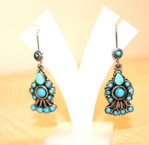 Boucles d'oreilles pendantes en argent sterling 925 fabriquées à la main de style ethnique pierres de cristal de guérison turquoise cadeau artisanal naturel unisexe - Product Image 6