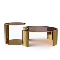 Zeitgenössischer Moderner Gold-Roter Messing Satztisch mit Gehärteter Glasplatte Aluminiumgestell Made in Italy - Wohnzimmermöbel