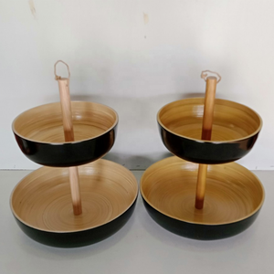 Plateau de service en gros de plateau à 2 niveaux en bambou filé écologique de haute qualité pour les fruits de collation du Vietnam - Product Image 1