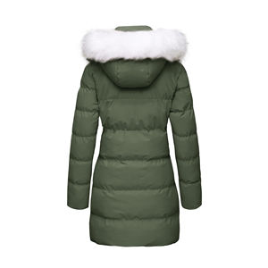 Veste parka matelassée pour femme, capuche en fausse fourrure, 2 poches avant, entièrement en nylon, respirante, séchage rapide, écologique, saison hivernale - Product Image 2