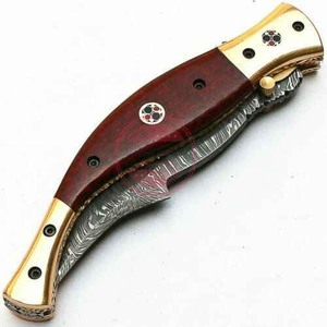 Couteau de poche à lame damas manche en bois de haute qualité couteau pliant de chasse en acier damas - Product Image 5