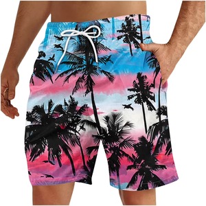 Shorts de Playa para Hombre, Diseño de Palmeras y Océano, Secado Rápido, Traje de Baño - Product Image 1