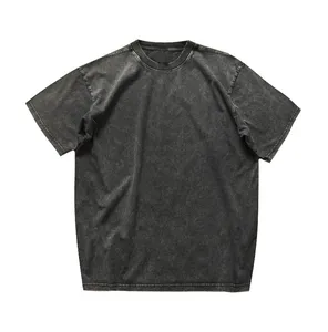 Kaus oblong cuci asam uniseks grosir kaus vintage ukuran besar kustom grafis besar bermotif dengan kustomisasi
