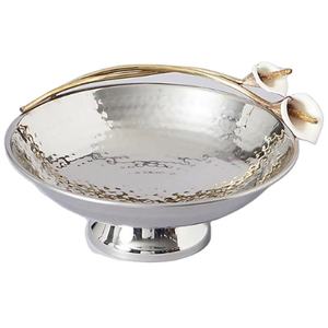 Bol de service fantaisie design martelé en acier inoxydable avec tige de feuille décorative en laiton sur le dessus Bol décoratif moderne de haute qualité - Product Image 1