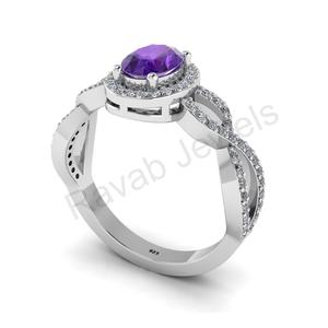 แหวนแต่งงานชุบทอง18K 925เงินสเตอร์ลิงสำหรับผู้หญิงพลอยอเมทิสต์ทรงรีแบบคลาสสิกขนาด6x4มม. ผลิตในอินเดีย - Product Image 3