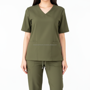 Modern Unisex V-Neck Lightweight Knitted Medical Nursing <b>Scrub</b> <b>Set</b> OEM Custom Healthcare Uniform - Product Image 2