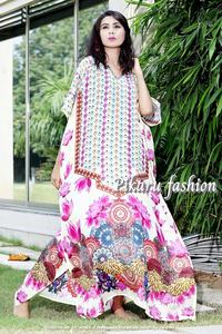 Motif floral imprimé Design longue longueur caftan à la mode taille élastique tenue décontractée d'été pour les filles femmes pour les vacances - Product Image 2