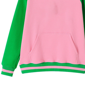 Sweat-shirt d'hiver surdimensionné Durable Bicolore Chenille Imprimé Color Block Kangaroo Pocket Green Rib Cuffs - Product Image 6