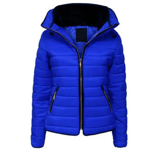 Manteau bouffant tricoté respirant d'hiver pour femmes avec poches zippées coupe-vent col montant couleur unie - Product Image 2