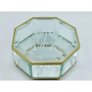 斜面玻璃金色金属框定制标志玻璃蚀刻和激光雕刻珠宝储物和展示盒