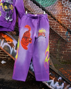 Custom All over Screen Printed Sweat Suit Jogger Pullover Hoodie y Flare Stacked Sweat Pants Acid Wash Chándal Set - Product Image 2