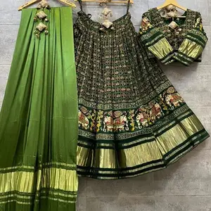 Impresión digital lehenga choli para damas ropa de fiesta fabricante tasa Diseñador Ropa de fiesta Tela de seda Chaniyacholi Estilo indio