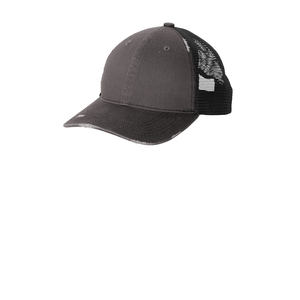 Port Authority Distressed Mesh Back Snapback Trucker Hat-logo brodé personnalisé disponible - Product Image 1
