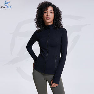Custom New Solid Color Sexy Yoga Sport <b>Tops</b> Full Zip Slim Fit Long Sleeve Track Jacket <b>with</b> <b>Thumb</b> <b>Holes</b> for Autumn - Product Image 1