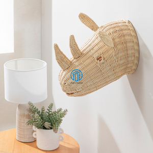 New Design Rhino <b>Wall</b> Decoration Living Room Bedroom Best Selling <b>Rattan</b> Rhino <b>Decor</b> Handmade Animal Head - Product Image 2