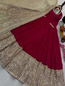 Ensemble robe et dupatta en georgette marron pour femme avec broderie de sequins pour les occasions de mariage, Diwali et de fête - Product Image 4