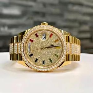 Montre de luxe de style hip-hop sertie de diamants en moissanite, boîtier en acier inoxydable, mouvement mécanique, affichage de la date pour hommes et femmes - Product Image 1