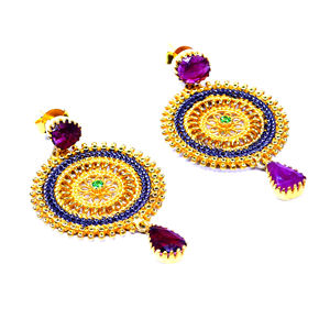 Wedding Wear 925 Sterling Silver Gold Plating Pink Tourmaline Tsavourite Gemstones Ladies Wear Drop Earrings - Product Image 1